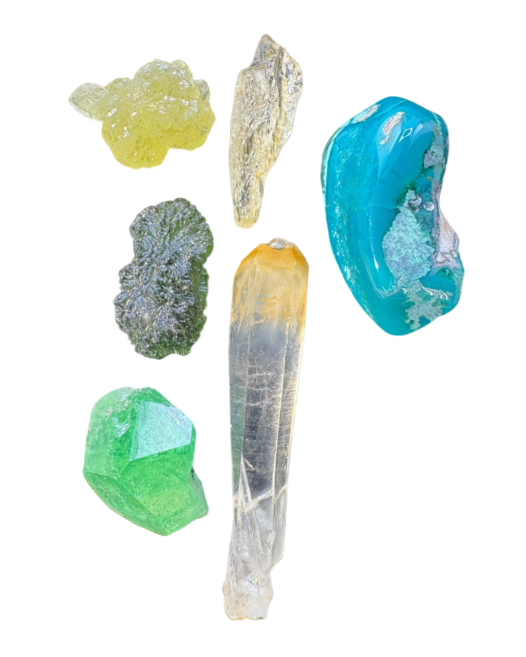 Collection of colorful crystals on a white background